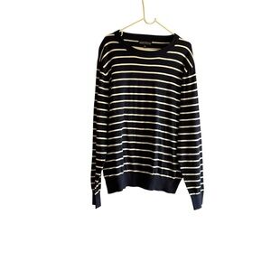J Crew Mercantile men stripped blue/white pullover sweater cotton Sz L fisherman